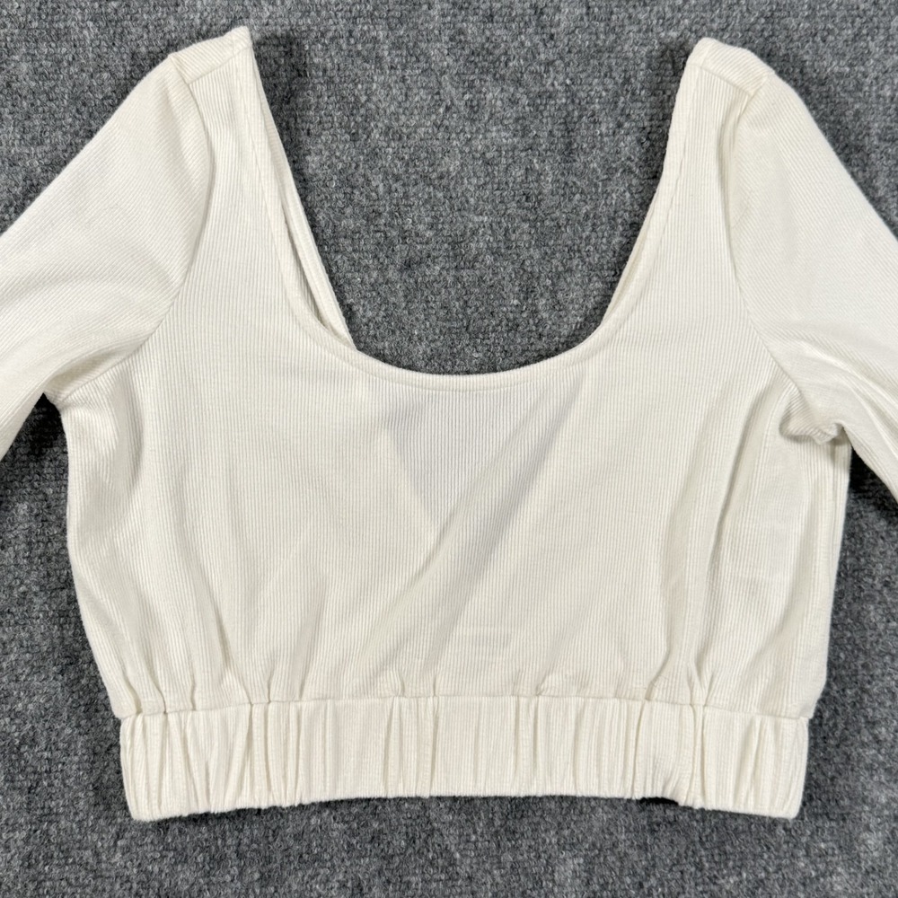 4th Reckless Crop Top Womens Small White Long‎ Sleeve Ribbed Stretch Pullover